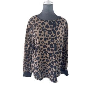 Pink Clover Leopard Print Long Sleeve Button Back Top Elbow Patch Women Size L